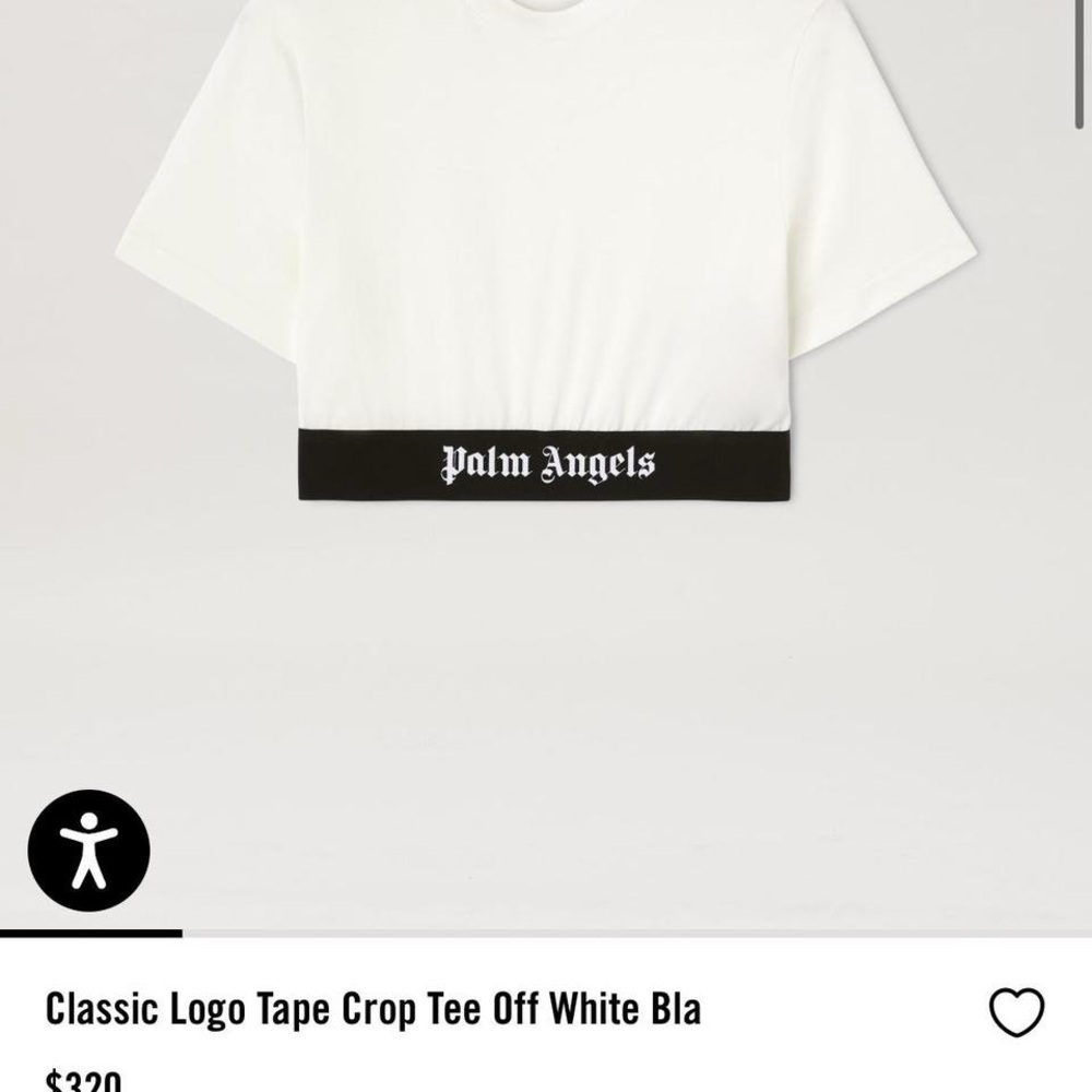 Palm Angels Off-White Crop Tee with Black Logo Band